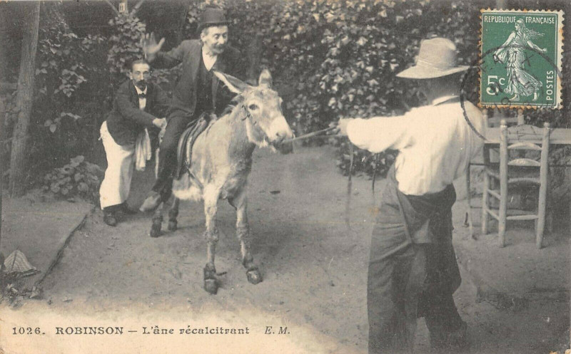 Carte postale ancienne Robinson L'Ane Recalcitrant