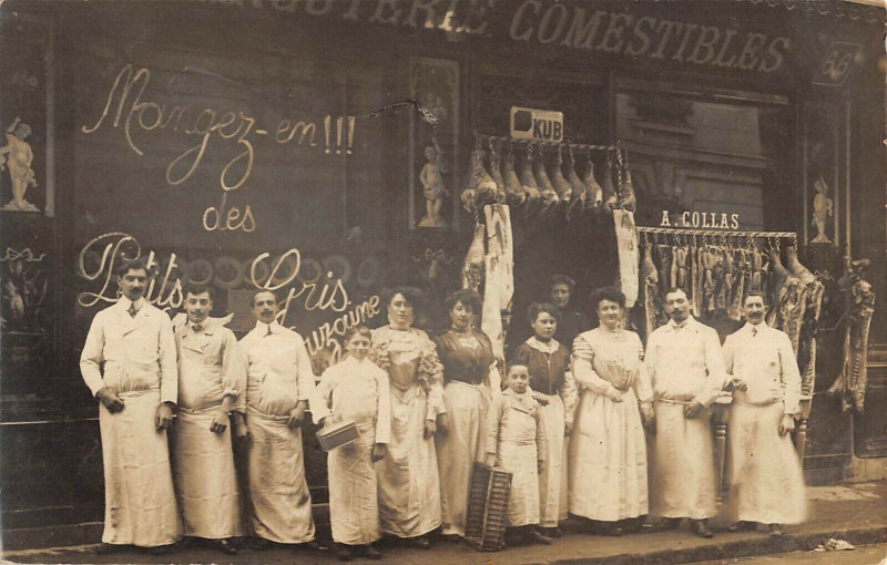 Carte postale ancienne Billancourt Carte Photo Boucherie A.collas Rue Du Vieux Pont De Sevres à Sèvres
