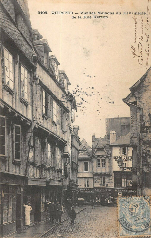 Carte postale ancienne Quimper Vieilles Maisons De La Rue Kereon à Quimper