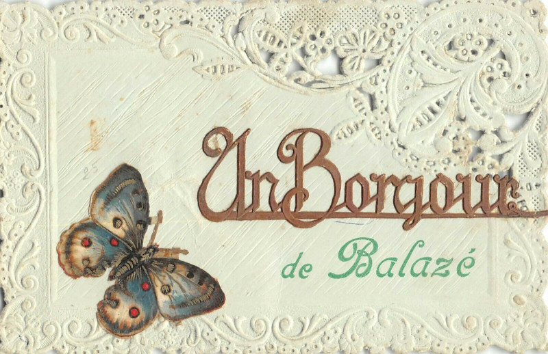 Carte postale ancienne Cpa Gaufree Ajouree Un Bonjour De Balaze à Balazé