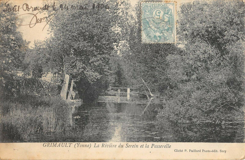 Carte postale ancienne Grimault La Riviere Du Serein Et Passerelle à Grimault