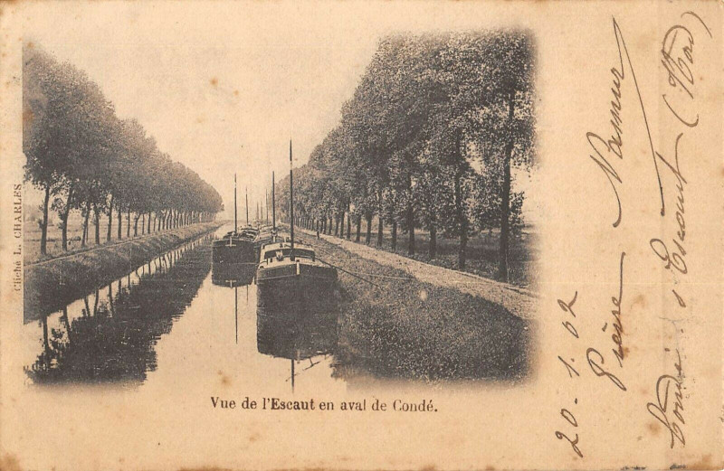Carte postale ancienne Vue De L'Escaut En Aval De Conde