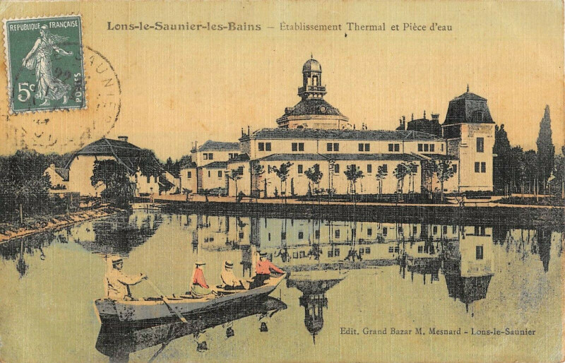Carte postale ancienne Lons Le Aunier Etablissement Thermal Piece Eau