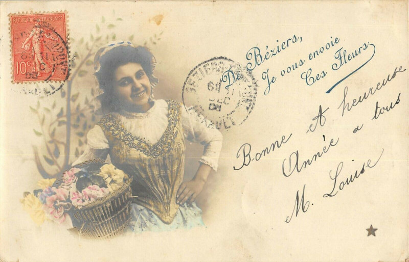 Carte postale ancienne De Beziers Je Vous Envoie Ces Fleurs à Béziers