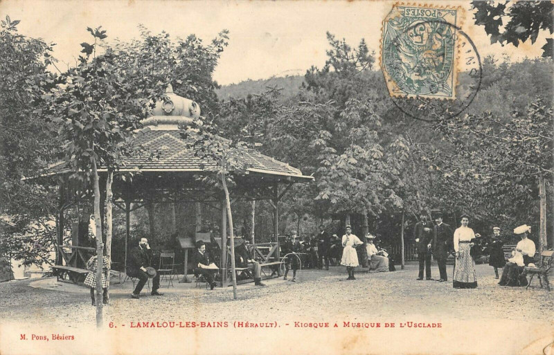Carte postale ancienne Lamalou Kiosque A Musique De L'Usclade