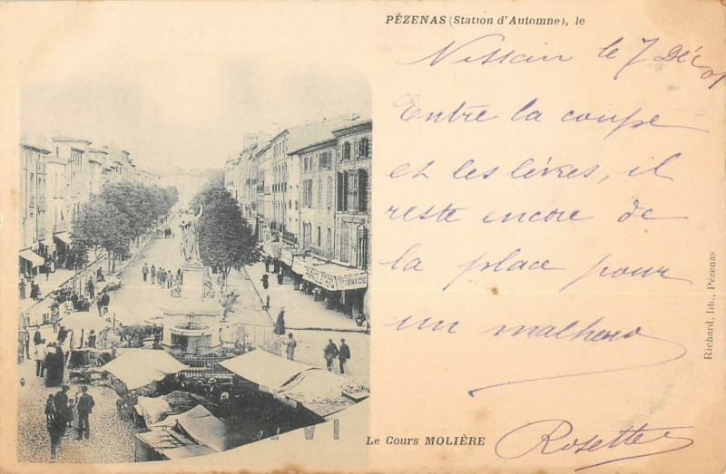 Carte postale ancienne Pezenas Le Cours Moliere à Pézenas