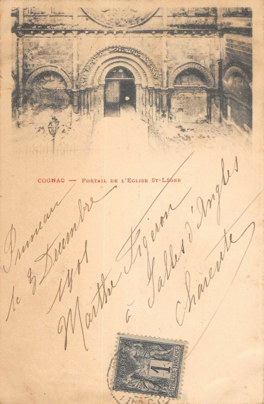 Carte postale ancienne Cognac Portail De L'Eglise Saint Leger à Cognac