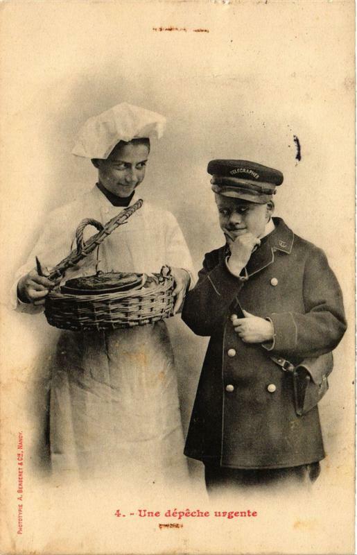 Carte postale ancienne Paris métiers. Une dépeche urgente à Paris
