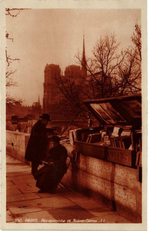 Carte postale ancienne Paris métiers. Bouquiniste et N.-D. à Paris