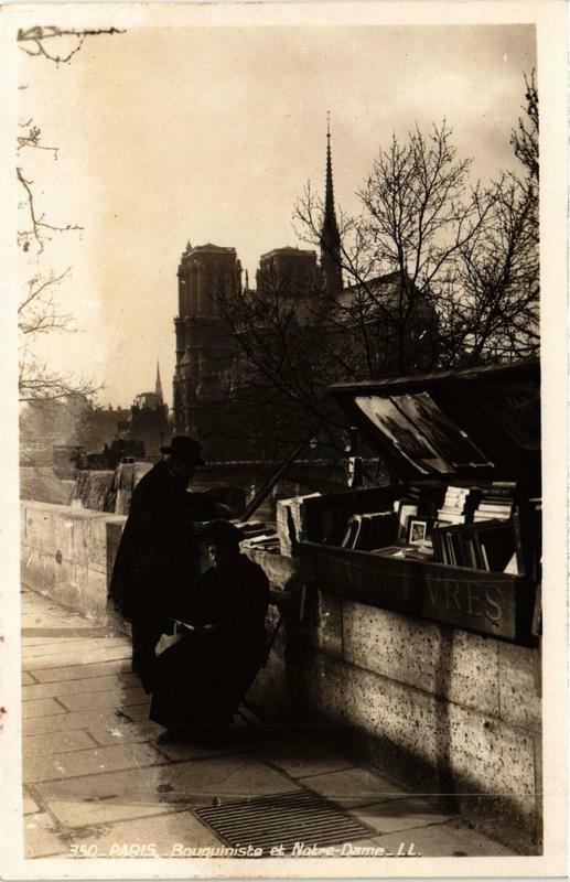 Carte postale ancienne Paris métiers. Bouquiniste et N.-D. à Paris