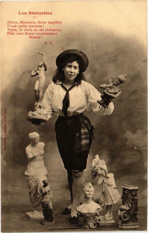 Carte postale ancienne Paris métiers. Les Statuettes à Paris