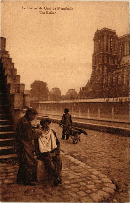 Carte postale ancienne Le Barbier du Quai de Montebello à Paris 5e