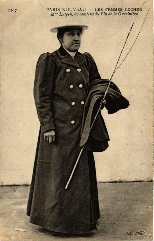 Carte postale ancienne Paris Nouveau Les Femmes Cocher. Mme Lutgen ex-comtesse à Paris