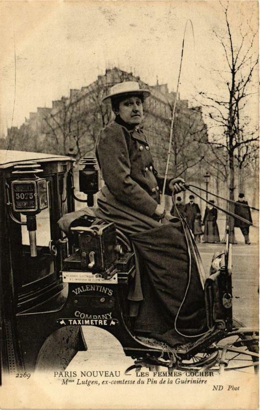 Carte postale ancienne Paris Nouveau Les Femmes Cocher. Mme Lutgen ex-comtesse à Paris