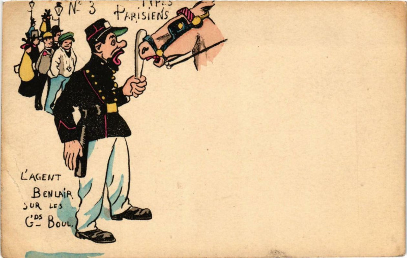 Carte postale ancienne Paris Types Parisiens No.3. L'Agent Benlair à Paris