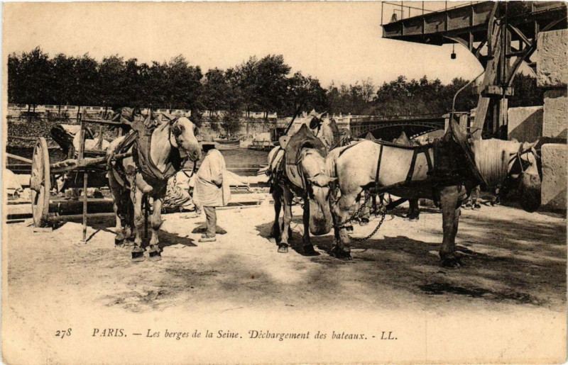 Carte postale ancienne Paris Les bergers de la Seine Déchargement des bateaux à Paris