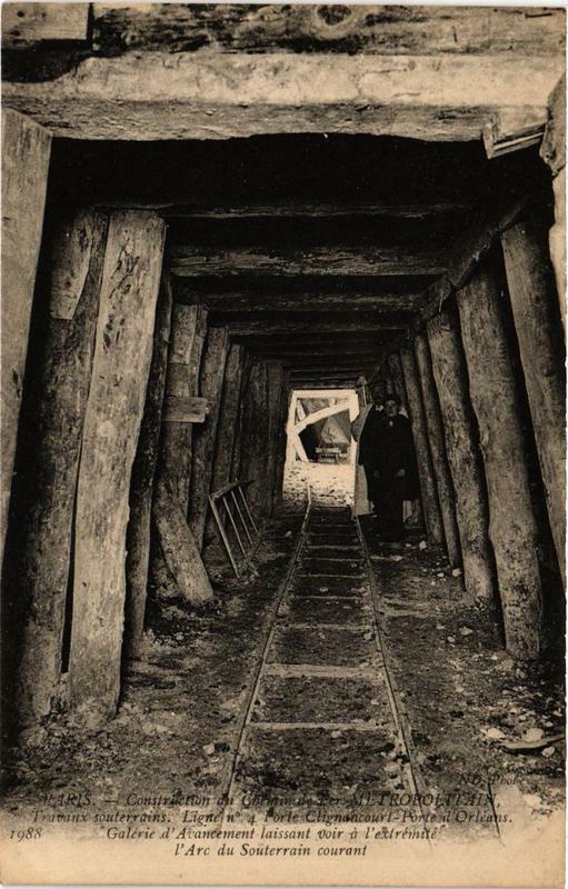 Carte postale ancienne Paris Construction du Chemin de Fer Métropolitain. Ligne No. 4 à Paris