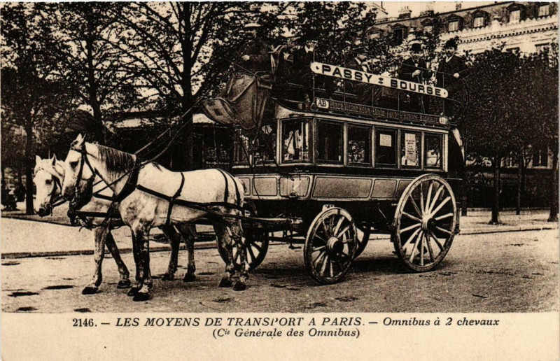 Carte postale ancienne Les Moyens de Transport a Paris Omnibus a deux chevaux