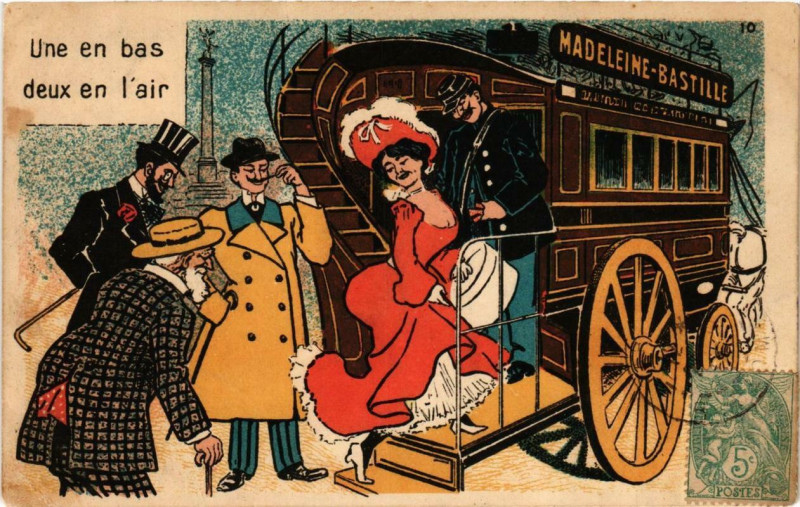Carte postale ancienne Paris Une en bas deux en l'air Omnibus à Paris