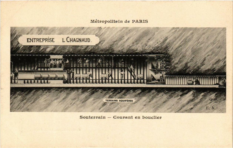 Carte postale ancienne Métropolitain de Paris Souterrain Courant en bouclier Chagnaud à Paris