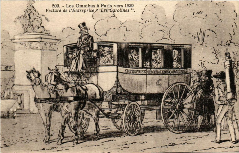 Carte postale ancienne Les Omnibus a Paris vers 1829 Les Carolines à Paris