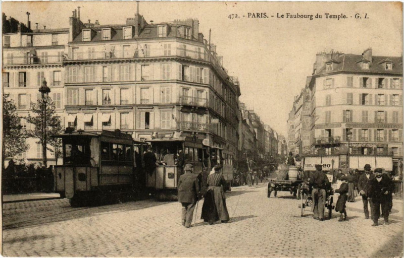 Carte postale ancienne Paris Le Faubourg du Temple. Tramway à Paris