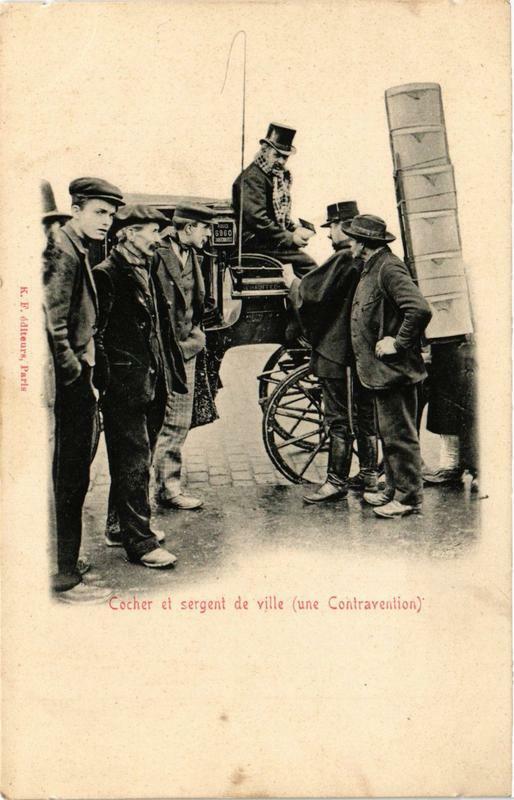 Carte postale ancienne Paris Cocher et sergent de ville. une Contravention à Paris