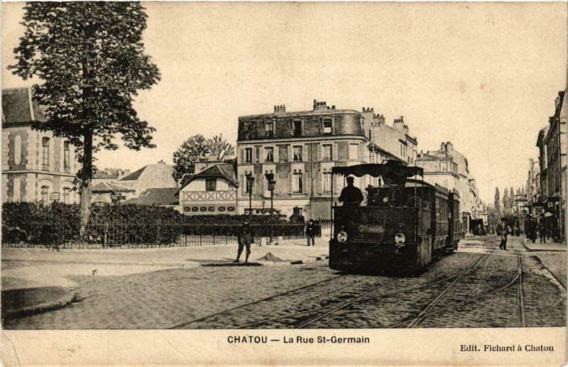 Carte postale ancienne Paris Chatou La Rue Saint-Germain Tramway à Paris