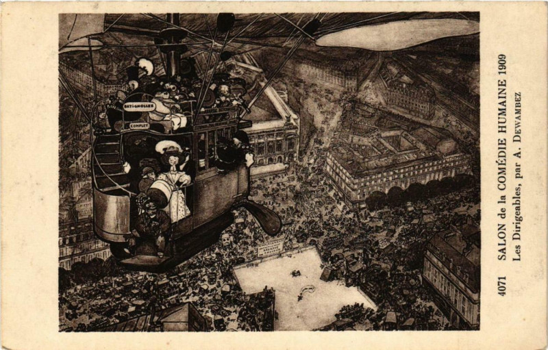 Carte postale ancienne Paris Salon de la Comédie Humaine 1900 Les Dirigeables à Paris