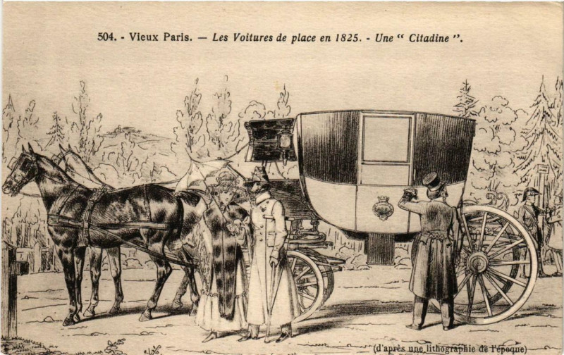 Carte postale ancienne Vieux Paris Les Omnibus en 1829 Une Citadine à Paris