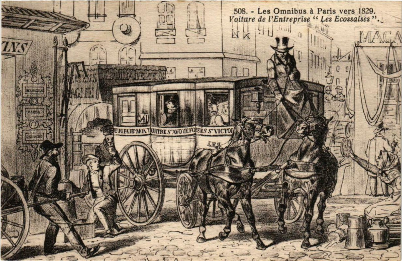 Carte postale ancienne Les Omnibus a Paris vers 1829 Les Ecossaises à Paris