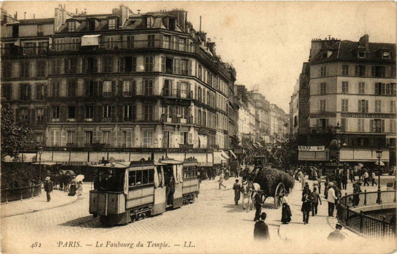 Carte postale ancienne Paris Le Faubourg du Temple. Tramway à Paris