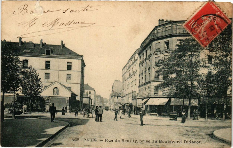 Carte postale ancienne Paris 12e Rue de Reuilly prise du Boulevard Diderot P. Marmuse à Paris 12e