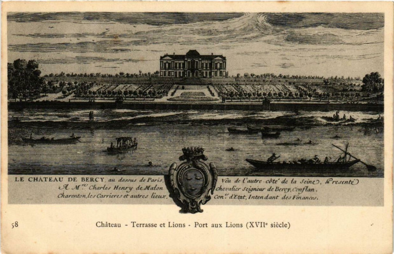 Carte postale ancienne Paris 12e Chateau de Bercy Terrasse et Lions Port aux Lions à Paris 12e