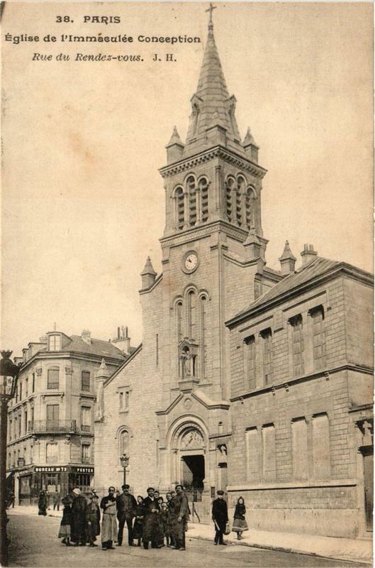 Carte postale ancienne Paris 12e Eglise de l'Immaculée Conception Rue du Rendez-Vous à Paris 12e