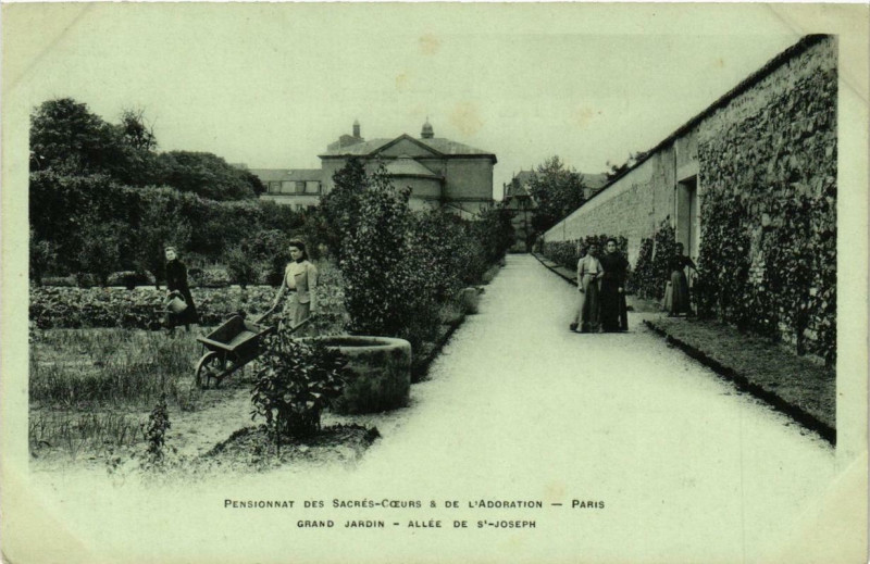 Carte postale ancienne Paris 12e Pensionnat des Sacrés-Coeurs et de l'Adoration Jardin à Paris 12e