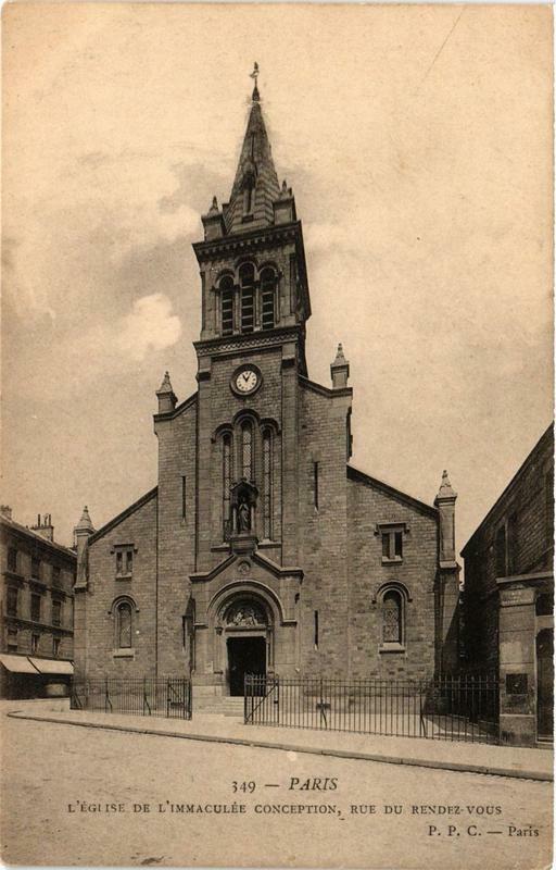 Carte postale ancienne Paris 12e Eglise de l'Immaculée Conception Rue du Rendez-Vous à Paris 12e