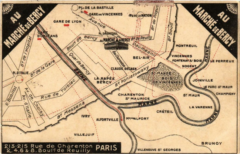 Carte postale ancienne Au Marché de Bercy - Rue de Chatenton - Boulevard de Reuilly à Paris 12e