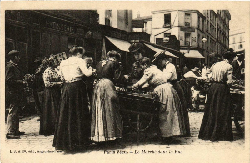 Carte postale ancienne Paris Vécu. Le Marché dans la rue à Paris