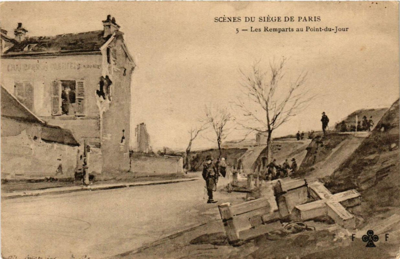 Carte postale ancienne Scènes du Siège de Paris - Les Remparts au Point-du-Jour à Paris 16e