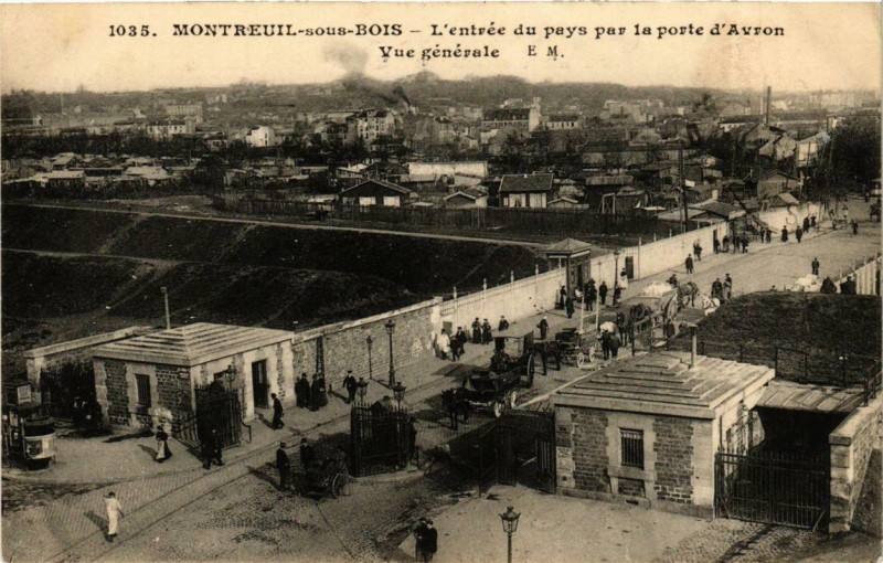 Carte postale ancienne Montreuil-sous-Bois - L'entrée du pays par la porte d'Avron - Vue générale à Paris 20e