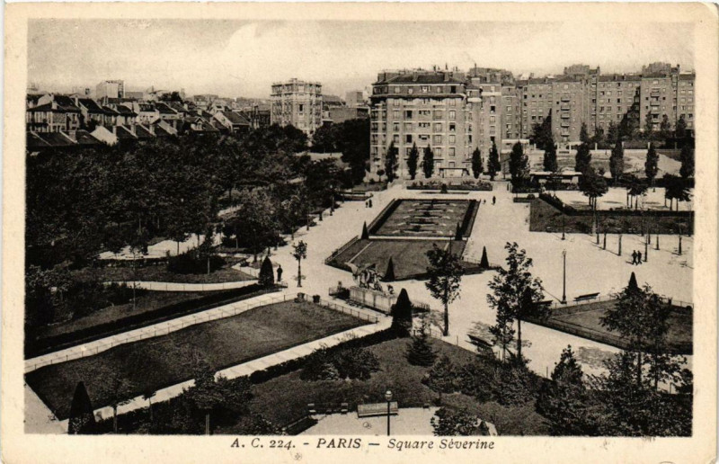 Carte postale ancienne Square Séverine à Paris 20e