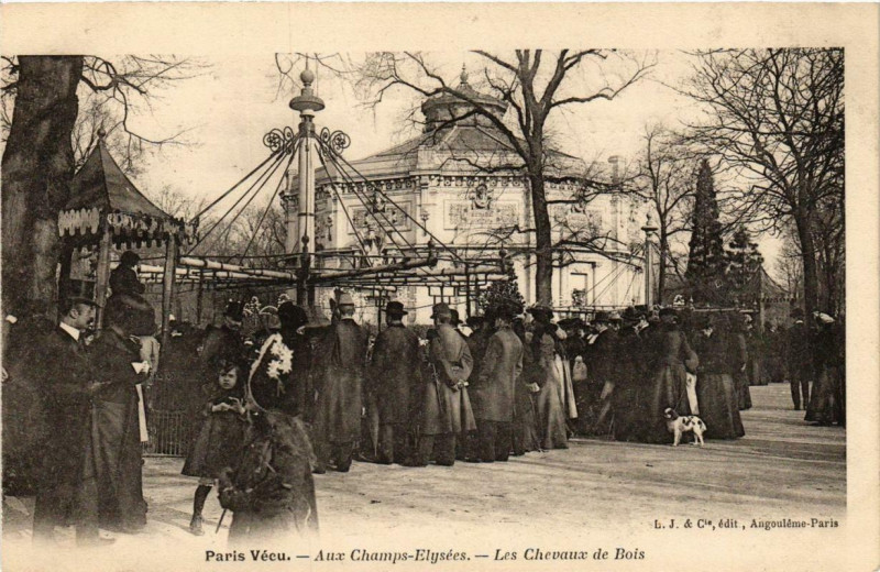 Carte postale ancienne Paris Vécu. Aux Champs-Elysées Les Chevaux de Bois à Paris