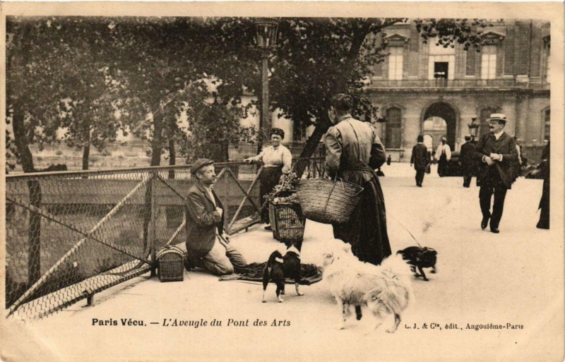 Carte postale ancienne L'Aveugle du Pont des Arts à Paris 1er