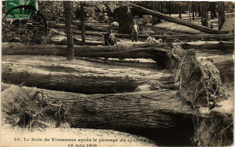 Carte postale ancienne Paris 12e Bois de Vincennes Cyclone du 16 juin 1908 à Paris 12e