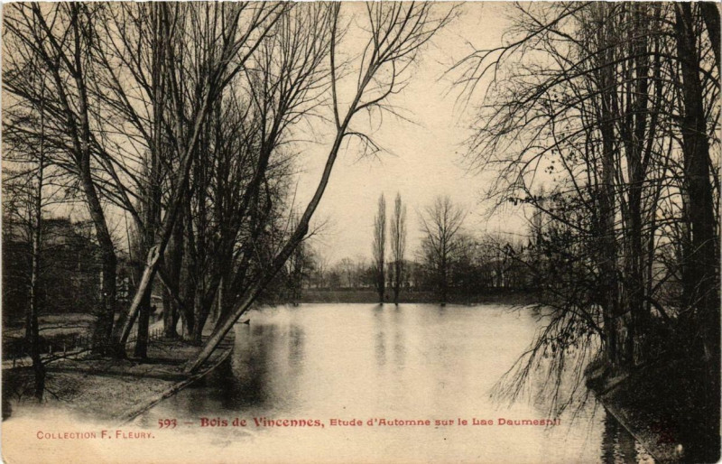 Carte postale ancienne Paris 12e Bois de Vincennes Etude d'Automne sur Lac Daumesnil à Paris 12e