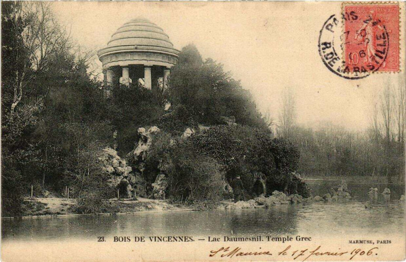 Carte postale ancienne Paris 12e Bois de Vincennes Lac Daumesnil Temple Grec à Paris 12e
