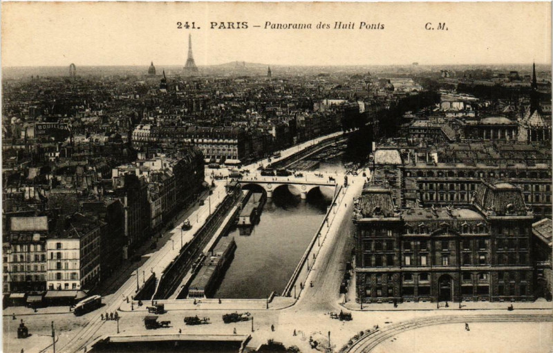 Carte postale ancienne Paris (4e) Panorama des Huits Ponts à Paris 4e