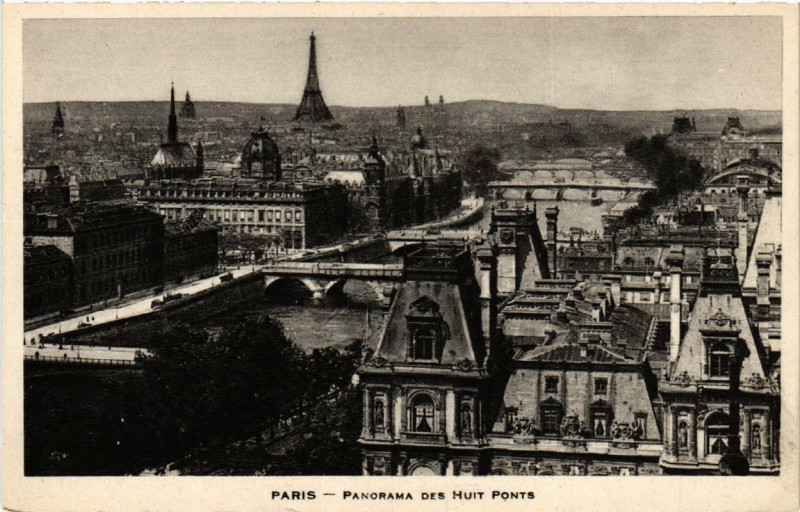 Carte postale ancienne Paris (4e) Panorama des huits ponts à Paris 4e
