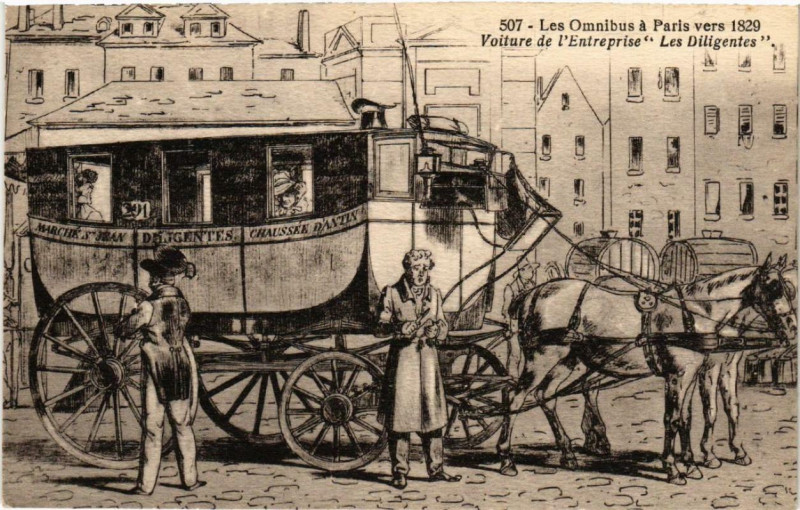 Carte postale ancienne Paris Les Omnibus vers 1829 Les Diligentes à Paris